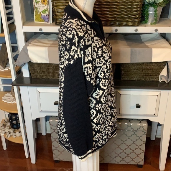 Boogie Black/Cream Bomull Cotton Patterned Thick 1/4 Zip Sweater Size Large - Picture 5 of 10